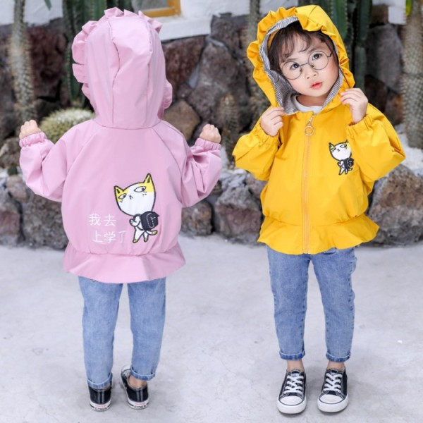 Moodne kapuutsiga ja tikandiga laste jope tüdrukutele