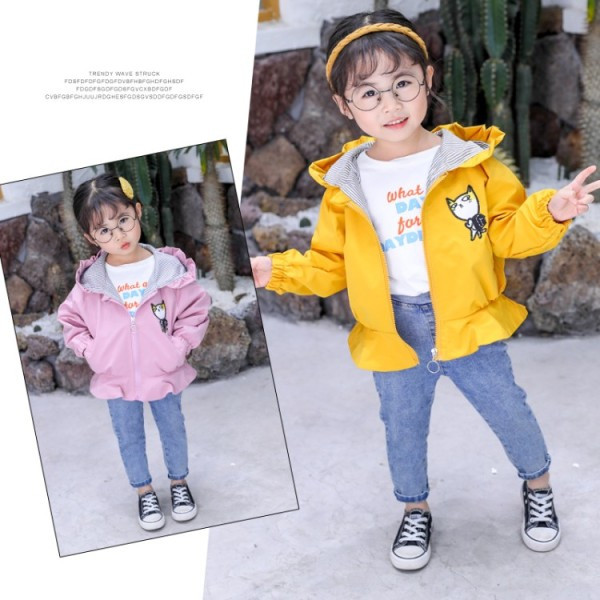 Moodne kapuutsiga ja tikandiga laste jope tüdrukutele