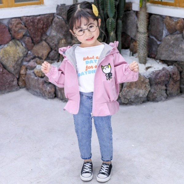 Moodne kapuutsiga ja tikandiga laste jope tüdrukutele