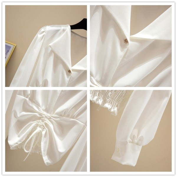 Stílusos női ing spitz nyakkivágással és nyakkendővel