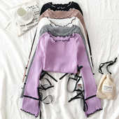 Modern női blúz kerek nyakkivágással és nyakkendővel