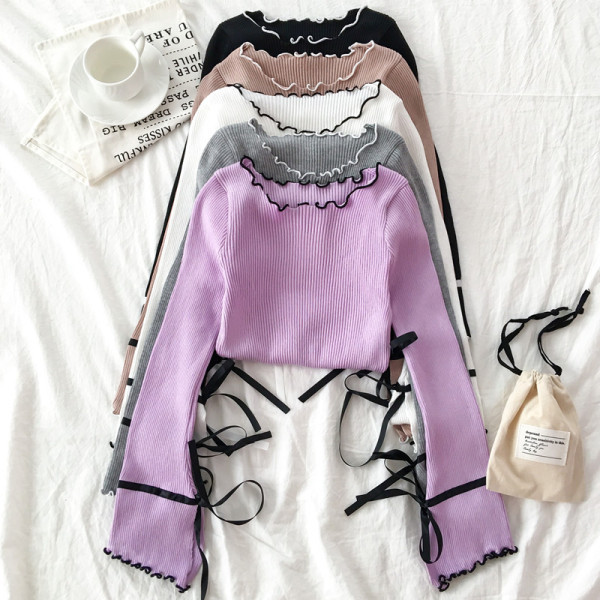 Modern női blúz kerek nyakkivágással és nyakkendővel