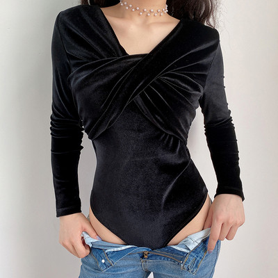 Modern női bársony body hosszú ujjal