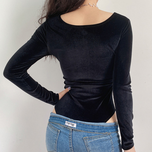 Modern női bársony body hosszú ujjal