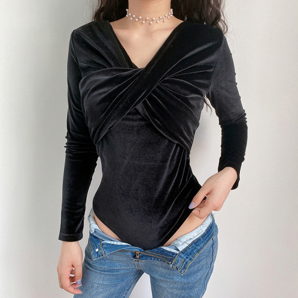 Modern női bársony body hosszú ujjal