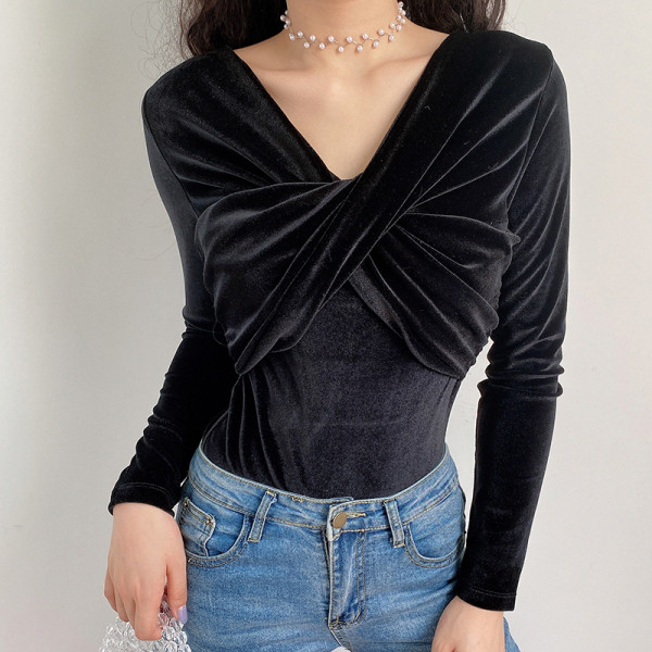 Modern női bársony body hosszú ujjal