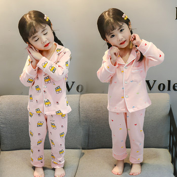 Детска пижама от две части с джоб и копчета за момичета 