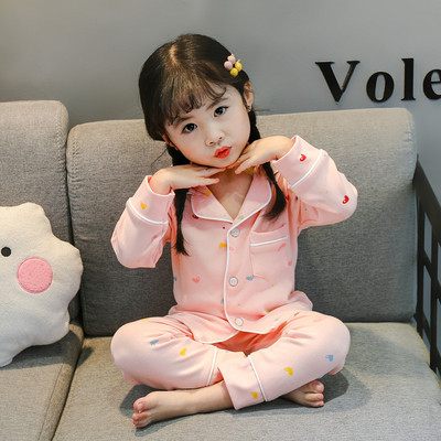 Детска пижама от две части с джоб и копчета за момичета 