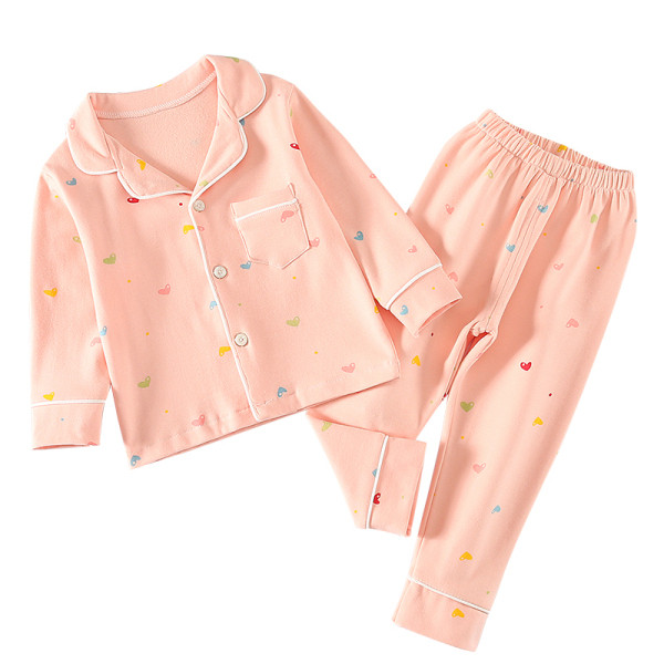 Dviejų dalių vaikiška pižama su kišene ir sagomis mergaitėms