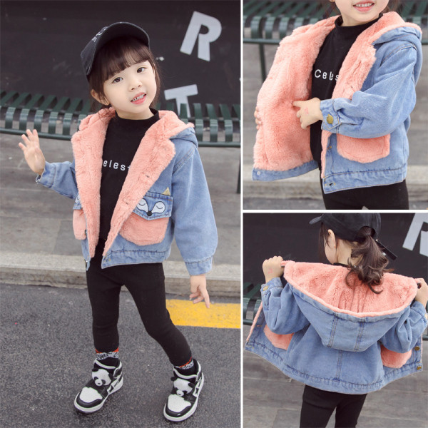 Pehme voodri ja taskutega laste teksajakk tüdrukutele