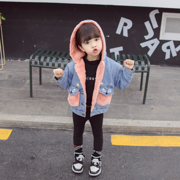 Pehme voodri ja taskutega laste teksajakk tüdrukutele