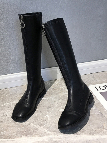 Musta värvi ökonahast vabaaja lukuga naiste saapad