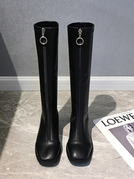 Musta värvi ökonahast vabaaja lukuga naiste saapad