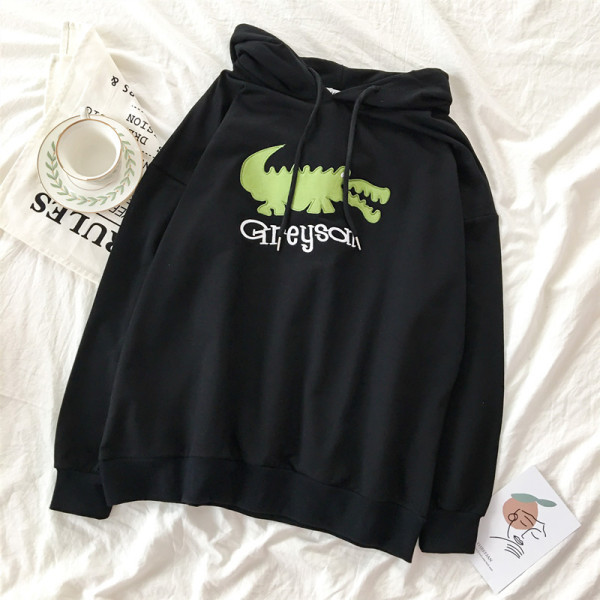 Női pulóver rátéttel és kapucnival