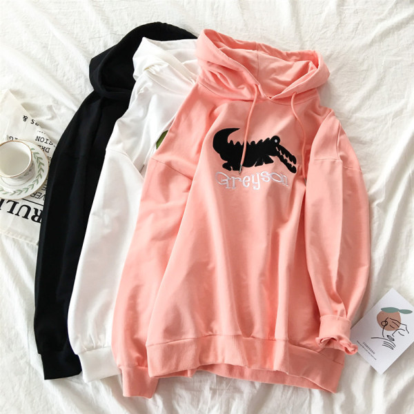 Női pulóver rátéttel és kapucnival