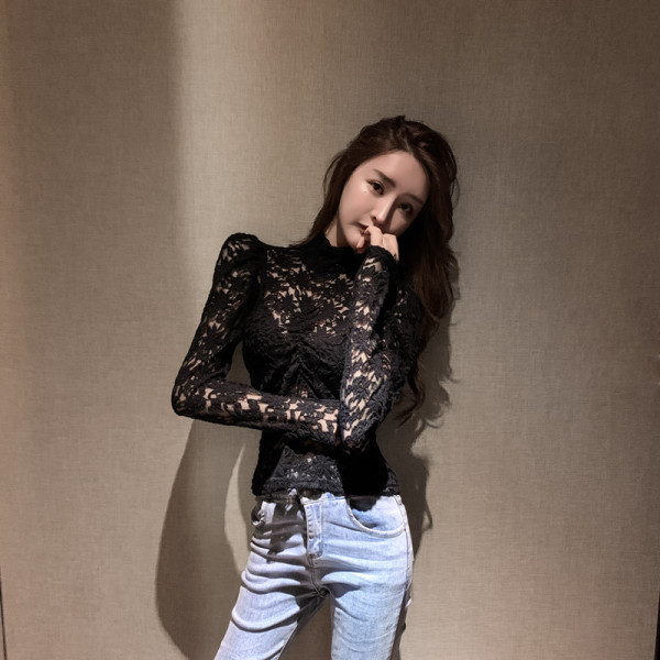 Modern női csipkeing félmagas gallérral