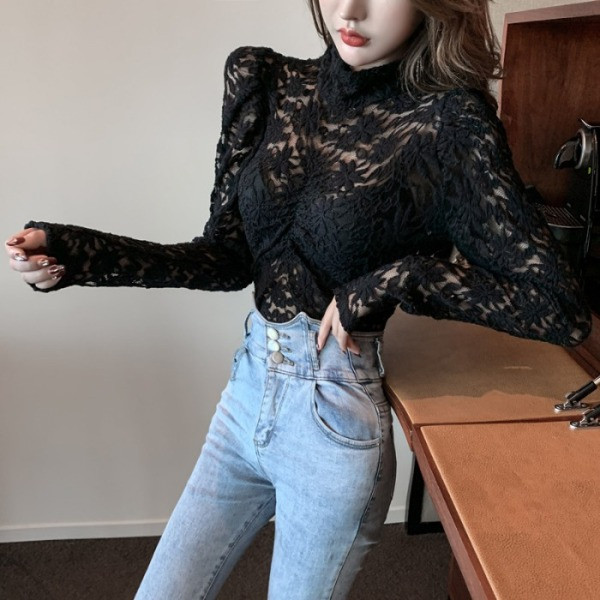 Modern női csipkeing félmagas gallérral