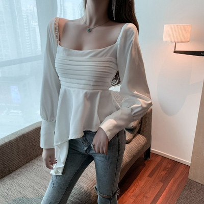 Modern női aszimmetrikus blúz négyzet alakú nyakkivágással