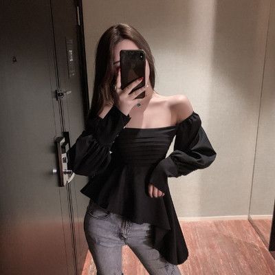 Modern női aszimmetrikus blúz négyzet alakú nyakkivágással