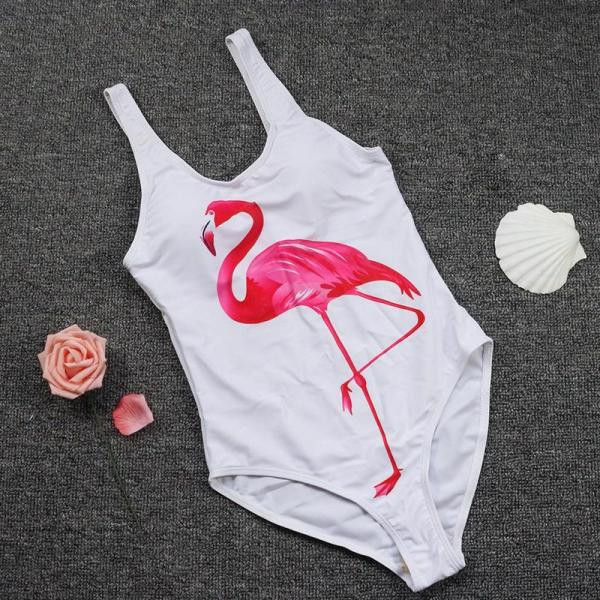 Laiade rihmade ja flamingoaplikatsiooniga täielik ujumistrikoo