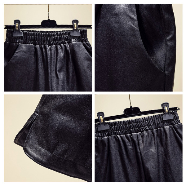 Nagy méretű női rövidnadrág műbőrből, magas derékkal