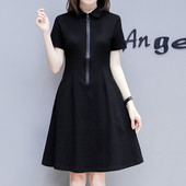 Vabaaja naiste must kleit lühikeste varrukatega, klassikalise krae, lukuga ja suurustega kuni 4XL