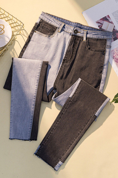 Modern női kéttónusú farmer Vékony modell magas derékkal és 4XL méretig