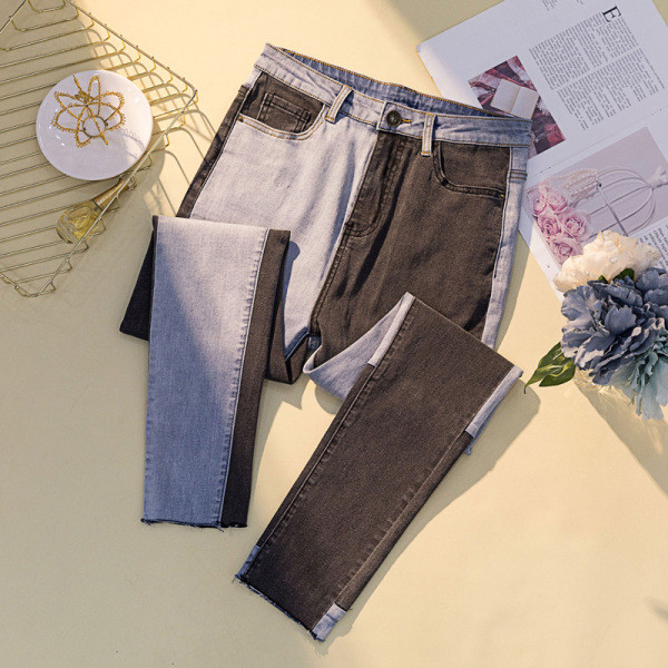 Modern női kéttónusú farmer Vékony modell magas derékkal és 4XL méretig