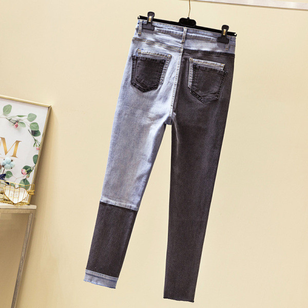 Modern női kéttónusú farmer Vékony modell magas derékkal és 4XL méretig