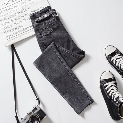 Alkalmi női farmer magas derékkal, nem szabványos rögzítéssel