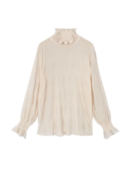 Suures suuruses kõrge krae ja pikkade varrukatega naiste šifoonist särk