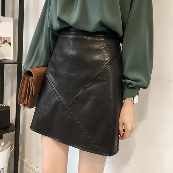 Suures suuruses kõrge vöökohaga naiste nahast seelik