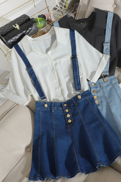 Alkalmi női farmerszoknya a vonalas fazonú kék színben