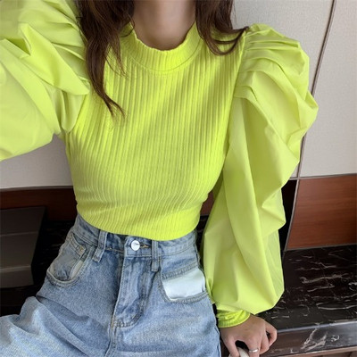 Moodne naiste puhvis varrukatega pluus