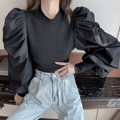 Moodne naiste puhvis varrukatega pluus