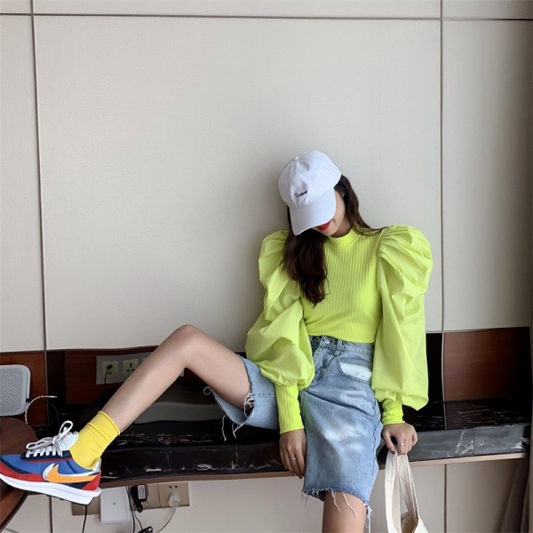 Moodne naiste puhvis varrukatega pluus