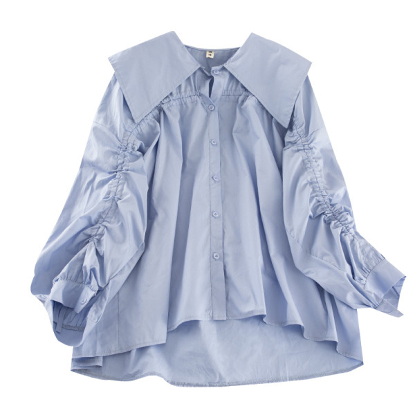 Модерна дамска риза с връзки на ръкавите и класическа яка асиметричен модел