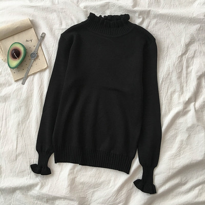 Sima női pulóver magas gallérral és hosszú ujjal