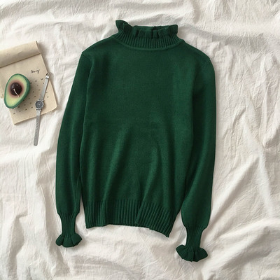 Sima női pulóver magas gallérral és hosszú ujjal