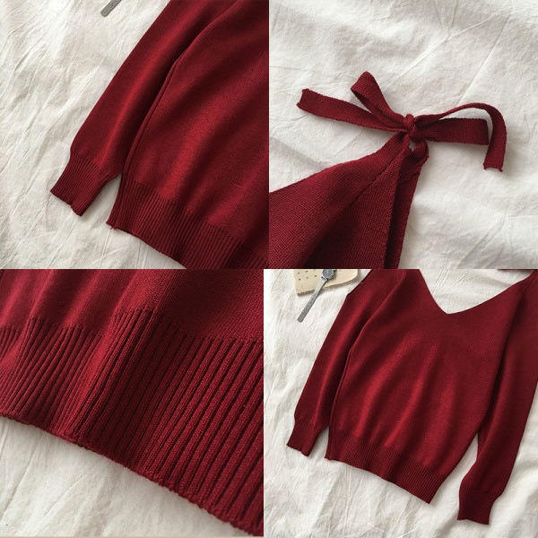 Õhuke paljaste õlgade, spitsikaelusega ja lipsudega naiste kampsun