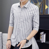 Meeste triibuline särk 3/4 varrukate ja nööpidega