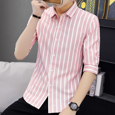 Meeste triibuline särk 3/4 varrukate ja nööpidega