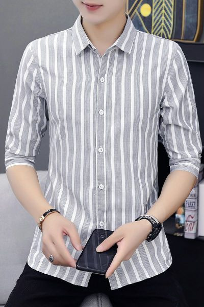 Meeste triibuline särk 3/4 varrukate ja nööpidega