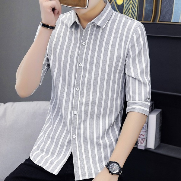 Meeste triibuline särk 3/4 varrukate ja nööpidega