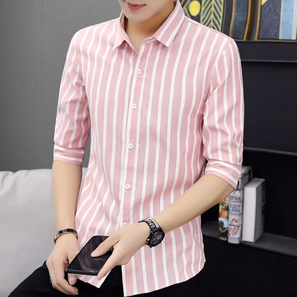 Meeste triibuline särk 3/4 varrukate ja nööpidega