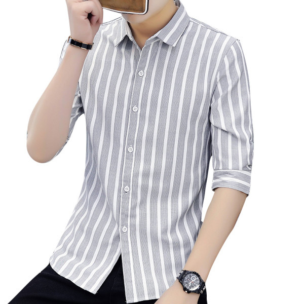 Meeste triibuline särk 3/4 varrukate ja nööpidega