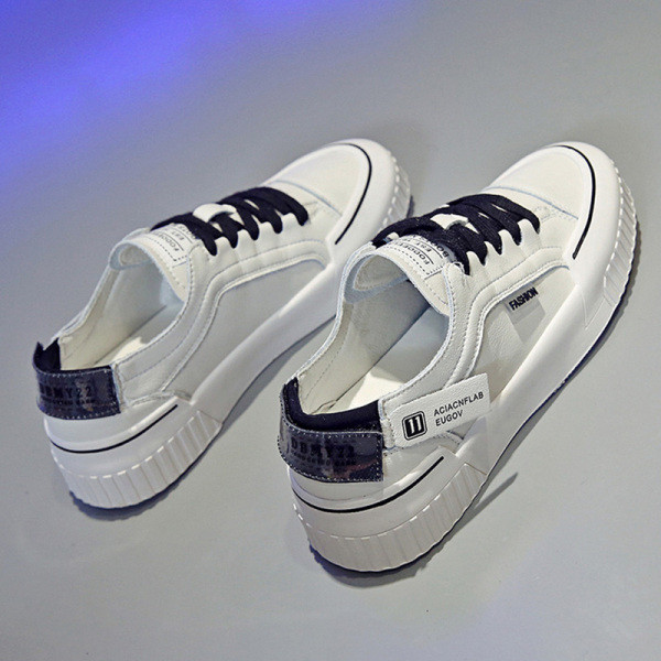 Eko bőrből készült alkalmi női sportcipő lapos talppal és színes megkötőkkel