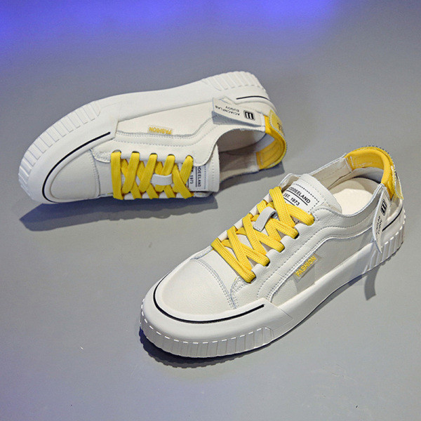 Eko bőrből készült alkalmi női sportcipő lapos talppal és színes megkötőkkel