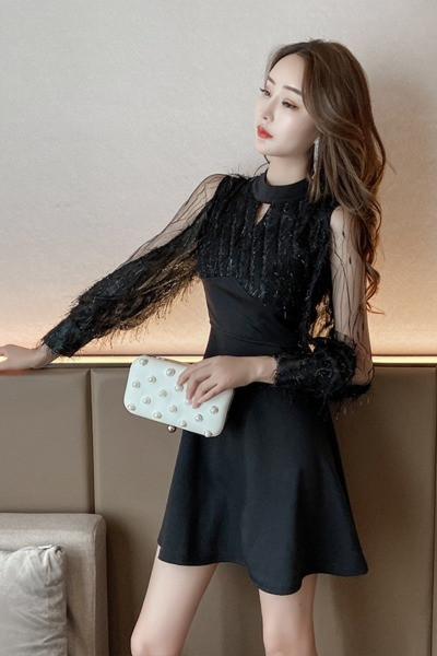 Stiilne tülli varrukate lõikega naiste kleit