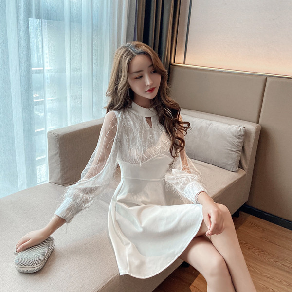 Stiilne tülli varrukate lõikega naiste kleit